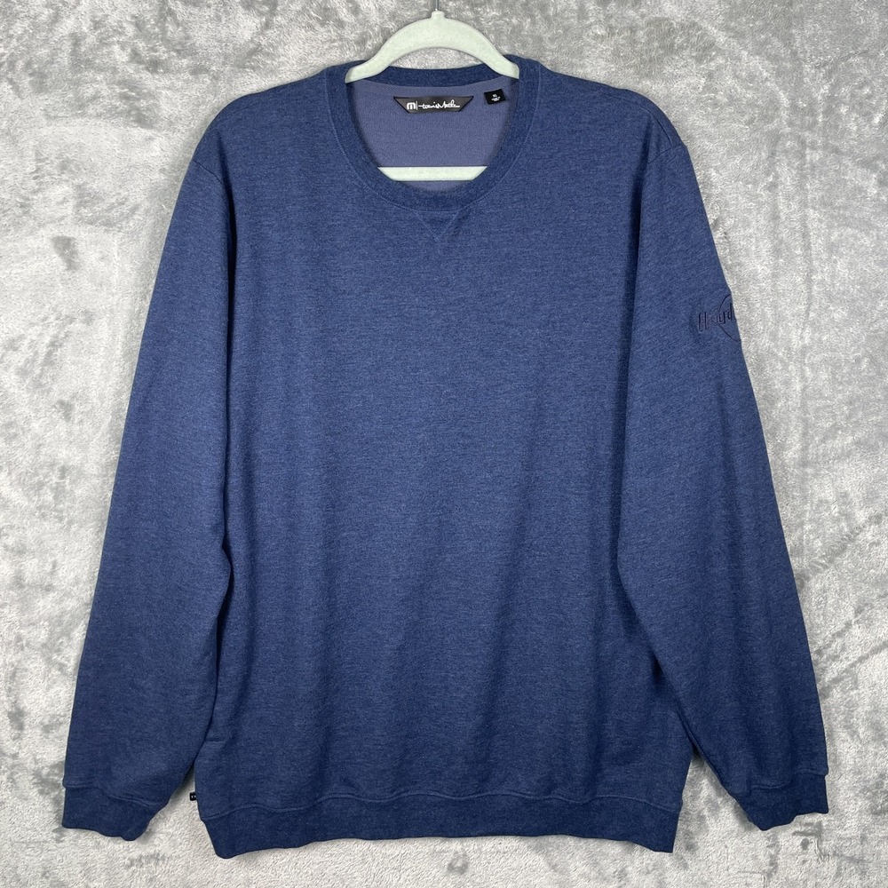 Travis Mathew Fink 2.0 Golf Sweater Mens XL Navy Heather Micro French Terry Crew